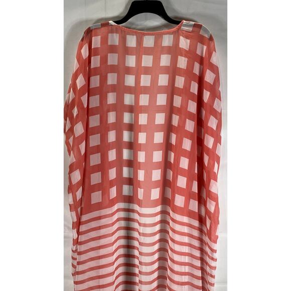 Women's Red/White Square-Striped Printed Ruffle-Hem Open-Front Cardigan SZ OS - Picture 4 of 7